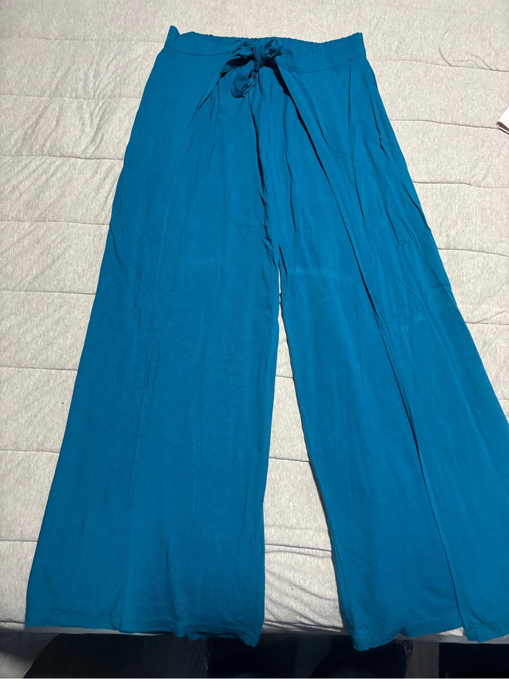 Women's Wide-Leg Tie-Waist Pants in Teal Blue